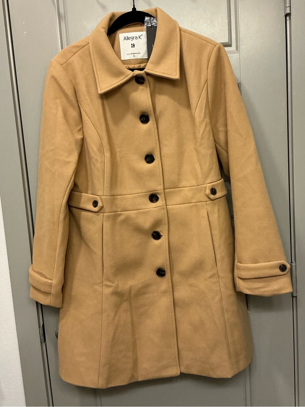 NWT Allegra K Dark Camel Long Coat Single Breasted Size XL